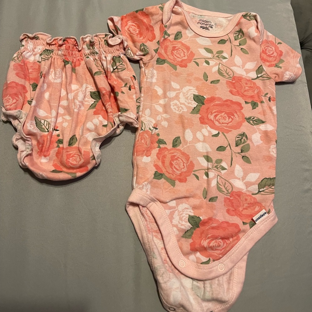 Pink rose onesie with shorts